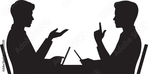 Two people sitting at a table having a discussion with hand gestures