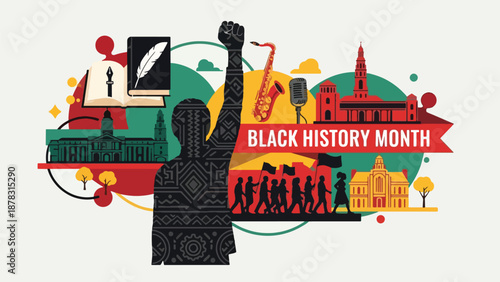 A vibrant celebration of Black History Month with diverse icons