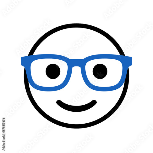Nerd emoji face wearing blue glasses app icon.