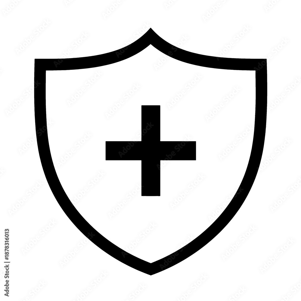 Obraz premium Shield icon with cross symbol inside.