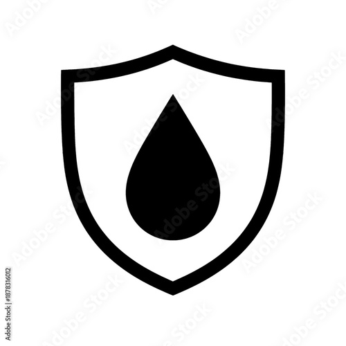 Shield with water drop line icon.