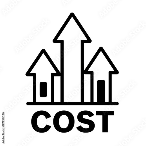 Upward trending graph with cost text vector icon.