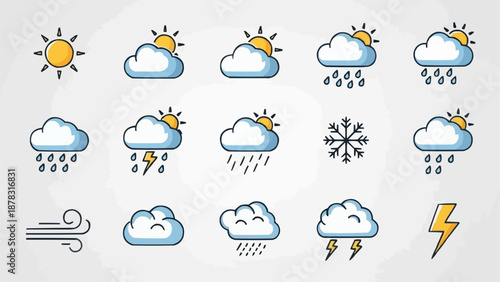 Collection of weather forecast icons representing different conditions.