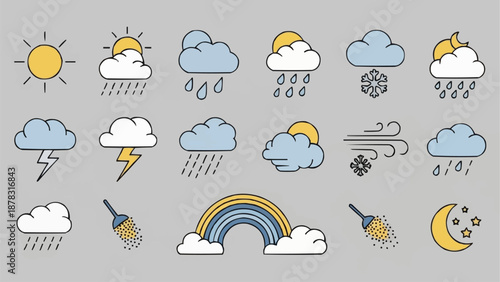 Collection of Weather Icons and Symbols.