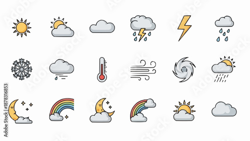 Collection of Weather Icons Representing Different Atmospheric Conditions.