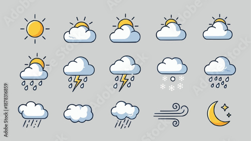 Collection of Weather Icons Showing Different Forecasts.