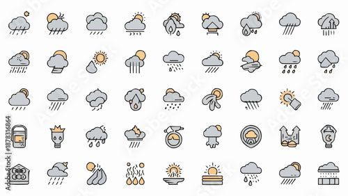 Collection of Weather Icons Representing Different Forecasts.