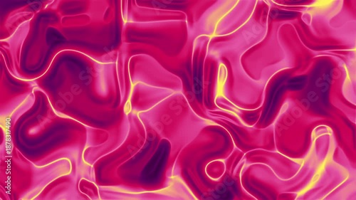 Vibrant psychedelic fluid animation featuring metallic pink and glowing yellow waves creating an energetic plasma effect.