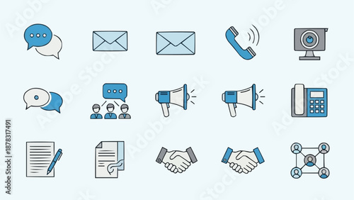 Communication icons set for business and technology.
