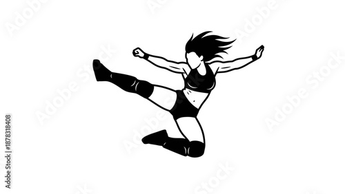 Wrestler vector image of a powerful female martial artist kicking. Suitable for sports-themed design projects, apparel, and fitness promotions.