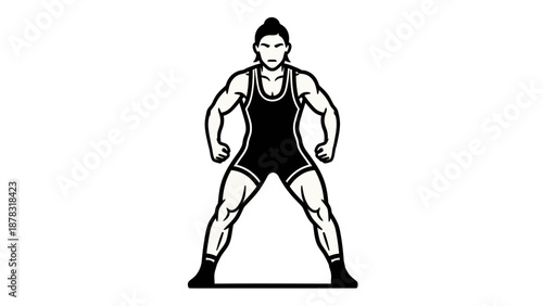 Wrestler vector in singlet, dynamic combat pose for designs. Suitable for sports graphics, tshirts, posters, and wrestlingthemed projects.
