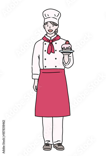 職業シリーズ　ケーキを持っているパティシエ　カラー