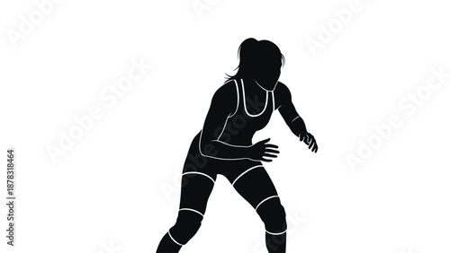 Strong female wrestler vector lifting kettlebell in victory pose, suitable for sports promotions and fitness materials. Ideal for empowering designs.