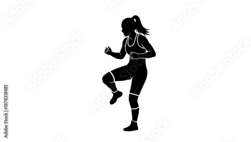 Wrestler vector depicts a powerful female silhouette in motion practicing high knees exercise. Suitable for sportsrelated designs and fitness illustrations.