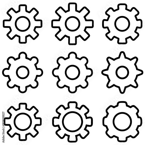 Collection of gear icons isolated on transparent background