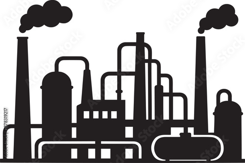 Industrial chemical plant factory with refinery towers pipes tanks and smoke vector illustration