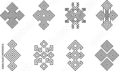 Set of intricate geometric patterns with symmetrical designs on transparent background high-quality professional detailed modern elegant stylish clean crisp vibrant