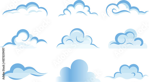 Set of blue cloud shapes on transparent background high-quality professional detailed modern elegant stylish clean crisp vibrant colorful digital creative