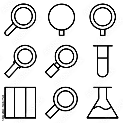 Scientific icons isolated on transparent background