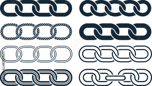 Collection of various chain link designs on transparent background high-quality professional detailed modern elegant stylish clean crisp vibrant colorful digital