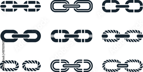 A collection of various chain link designs on transparent background high-quality professional detailed modern elegant stylish clean crisp vibrant colorful