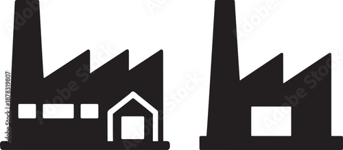 Industrial factory building icons set for manufacturing warehouse and plant design
