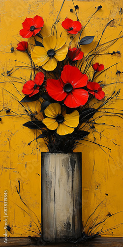 Red and Yellow Flower Vase Painting