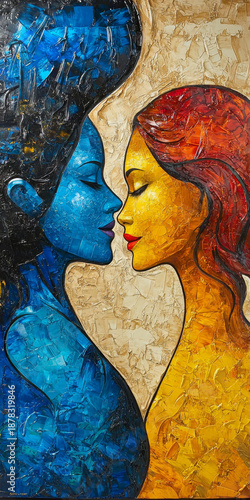 Abstract Painting of Two Women in Profile