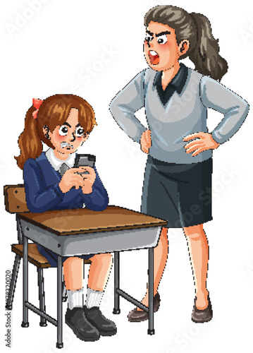 Teacher Scolding Student Using Smartphone During Classroom Lesson