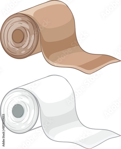 Medical Elastic Bandage Roll Vector Illustration in Color and Grayscale
