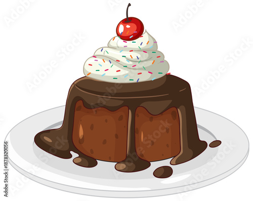 Chocolate Lava Cake with Whipped Cream and Cherry on Top