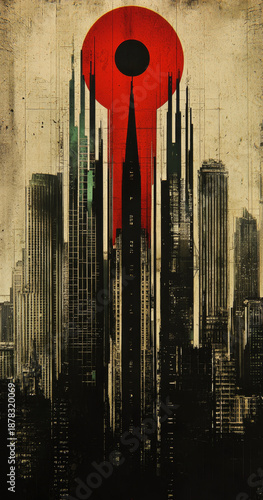 Abstract Vertical Metallic Yellow and Black Glitch Art Structure