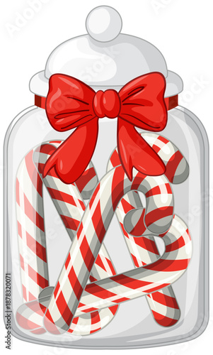 Glass Candy Jar Filled with Red and White Striped Candy Canes