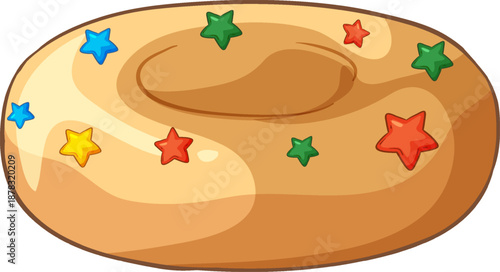 Vector Illustration of a Glazed Donut with Colorful Star Sprinkles