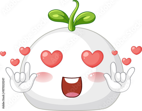 Cute White Blob Character with Heart Eyes and Sprout Head