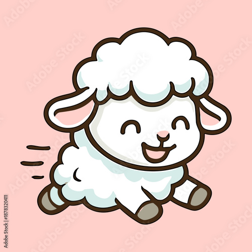 Adorable Cartoon Lamb Running Playfully on a Soft Pink Background