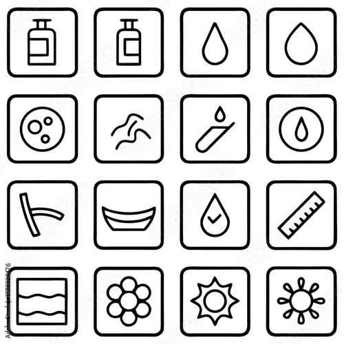 Set of icons related to water and nature isolated on transparent background