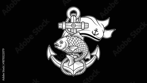 Vintage nautical anchor fish emblem