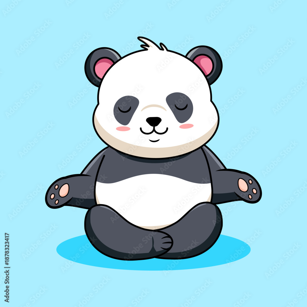 Fototapeta premium Cute Panda Meditating Peacefully Vector Illustration Cartoon Design