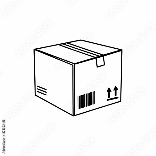 Shipping box with barcode and arrow