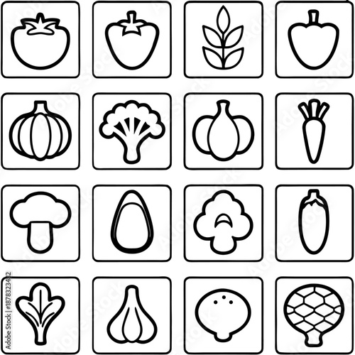 Vegetable icons isolated on transparent background