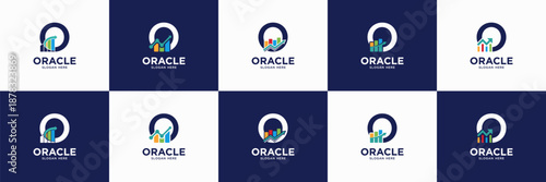 set of financial business logo. letter O with statistic bar shape. useable for accounting, investment, marketing, wealth management identity icon.