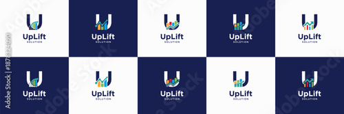set of letter U financial business logo. useable for accounting, investment, marketing, wealth management identity icon.