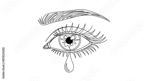Crying eye with tear drop, sad expression