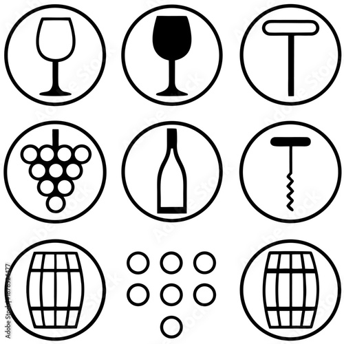 Wine icons isolated on transparent background