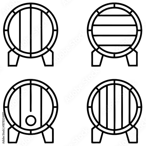Set of barrel icons isolated on transparent background