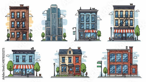 Collection of Diverse City Buildings and Architecture Styles.