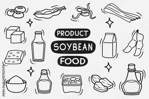 set of soybean doodle good for background, wallpaper, element design, icon, etc