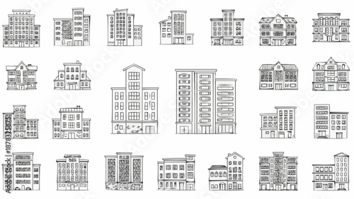 Collection of Hand Drawn Architectural Building Illustrations.