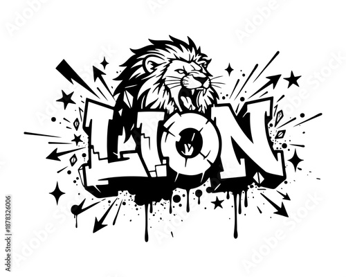 Angry lion head graffiti art vector illustration with urban street style